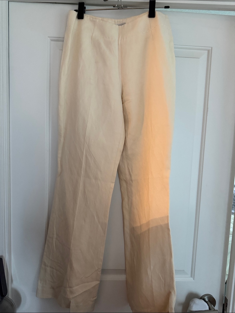 Talbots Cream Wide-Leg Linen-Blend Pants